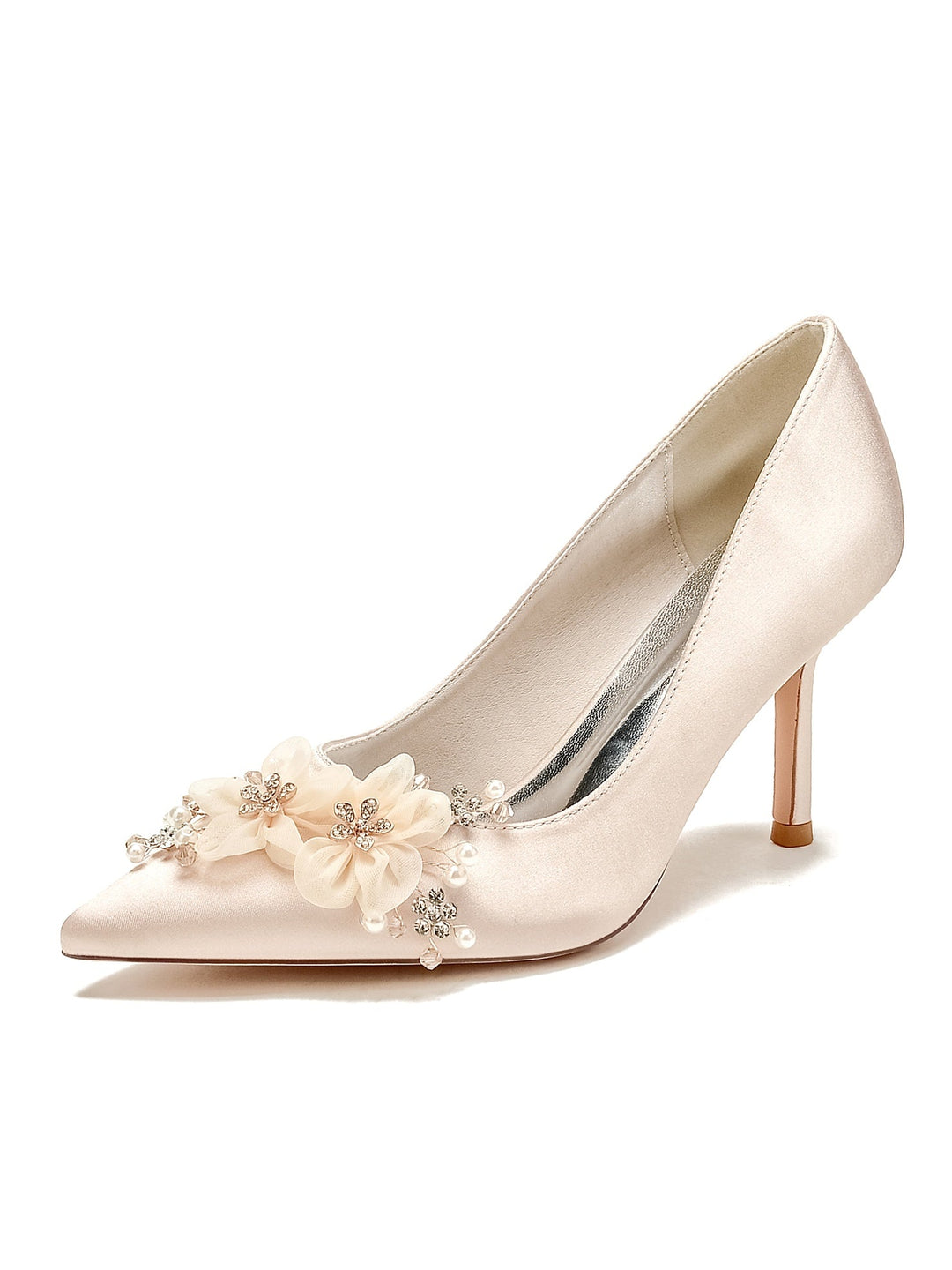 Chaussures de Demoiselle D'Honneur à Talon Haut et Bout Pointu pour Femme avec Appliques de Mariage