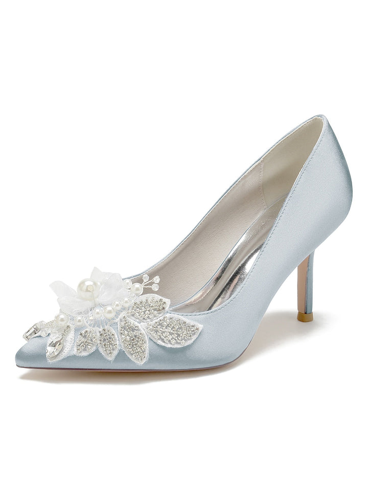 Chaussures de Mariage pour Femmes en Dentelle à Talons Hauts et à Bout Ouvert
