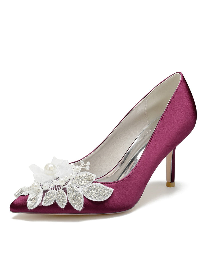 Chaussures de Mariage pour Femmes en Dentelle à Talons Hauts et à Bout Ouvert