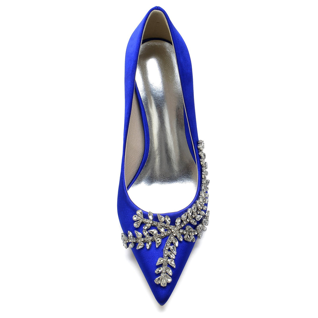 aux Femmes Wedding Chaussures Bleu Roi Satin Cristal Stiletto Pointed Toe Bridal Chaussures