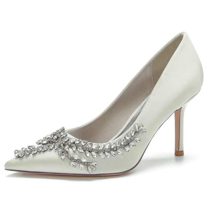 aux Femmes Wedding Chaussures Bleu Roi Satin Cristal Stiletto Pointed Toe Bridal Chaussures