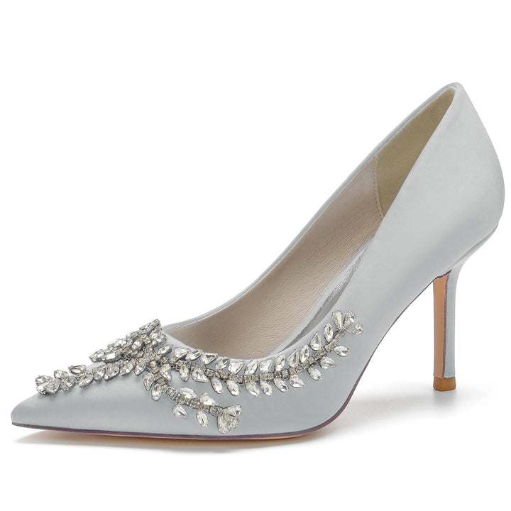 aux Femmes Wedding Chaussures Bleu Roi Satin Cristal Stiletto Pointed Toe Bridal Chaussures