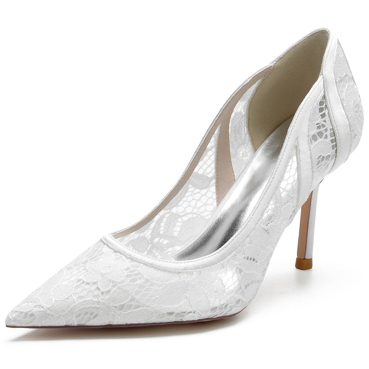 aux Femmes Wedding Chaussures Satin Stiletto Pointed Toe Dentelle Bridal Chaussures