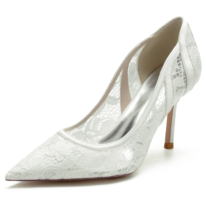 aux Femmes Wedding Chaussures Satin Stiletto Pointed Toe Dentelle Bridal Chaussures