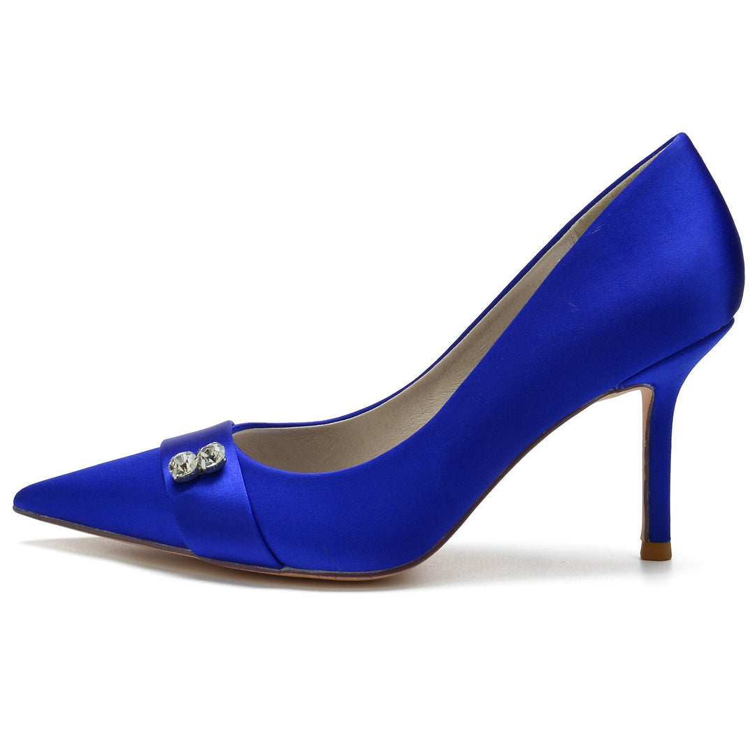 aux Femmes Wedding Chaussures Blue Satin Diamond Stiletto Pointed Toe Bridal Chaussures