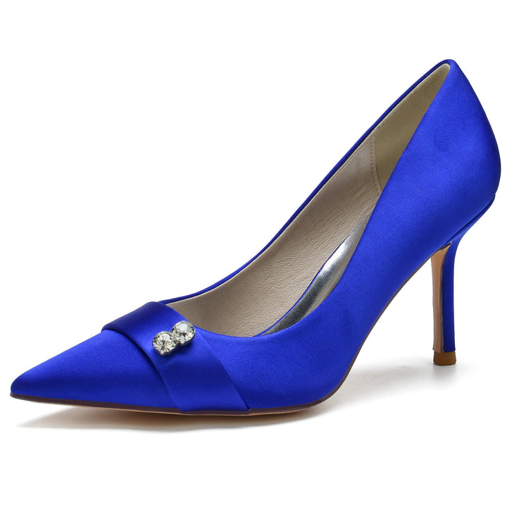 aux Femmes Wedding Chaussures Blue Satin Diamond Stiletto Pointed Toe Bridal Chaussures