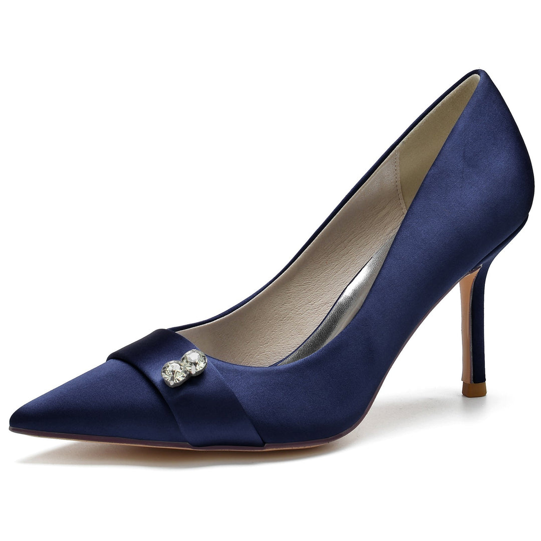 aux Femmes Wedding Chaussures Blue Satin Diamond Stiletto Pointed Toe Bridal Chaussures