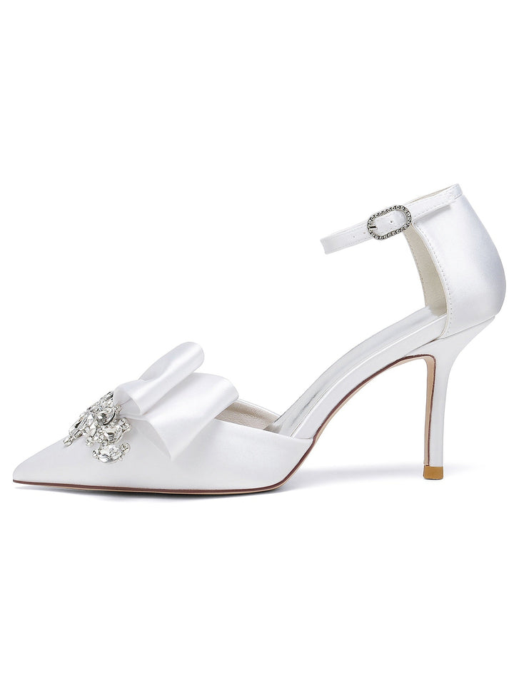 Chaussures de Demoiselle D'Honneur à Talons Hauts et Bout Pointu en Strass pour Femmes