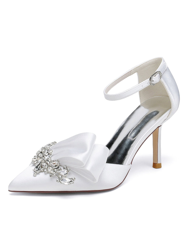 Chaussures de Demoiselle D'Honneur à Talons Hauts et Bout Pointu en Strass pour Femmes