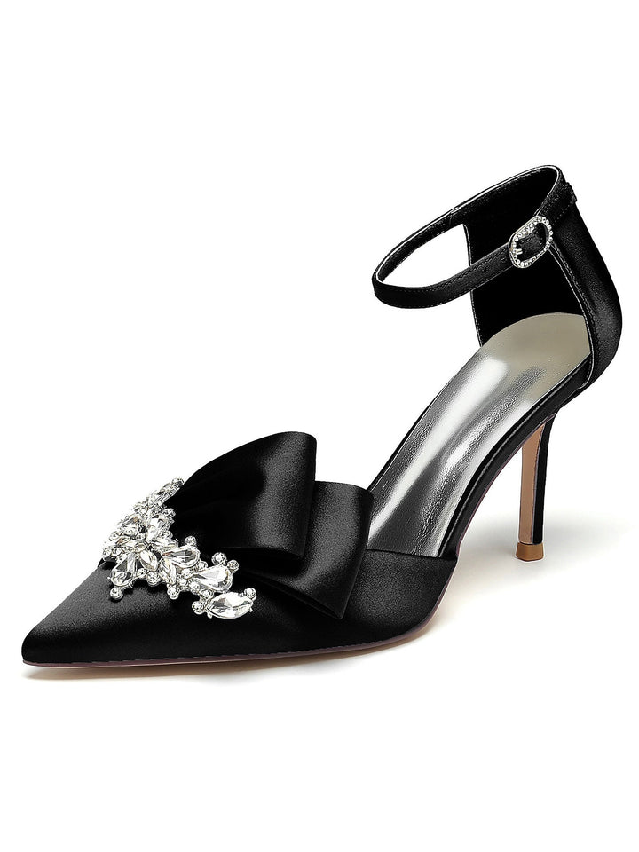 Chaussures de Demoiselle D'Honneur à Talons Hauts et Bout Pointu en Strass pour Femmes