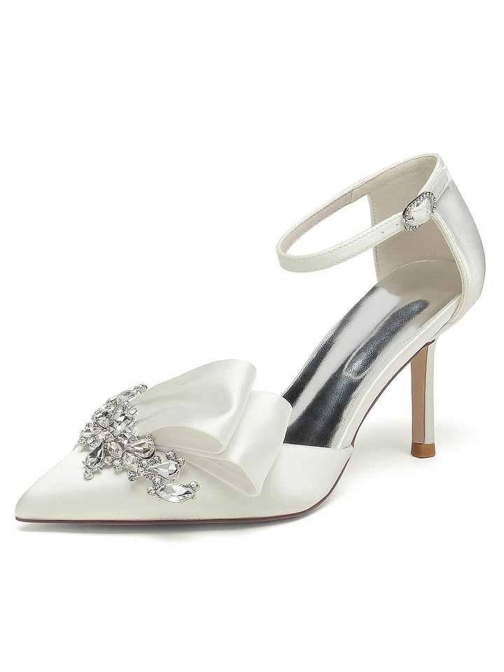 Chaussures de Demoiselle D'Honneur à Talons Hauts et Bout Pointu en Strass pour Femmes
