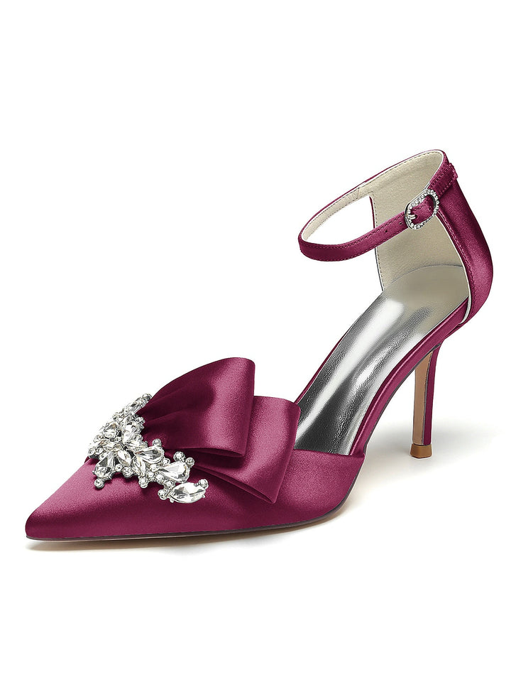 Chaussures de Demoiselle D'Honneur à Talons Hauts et Bout Pointu en Strass pour Femmes