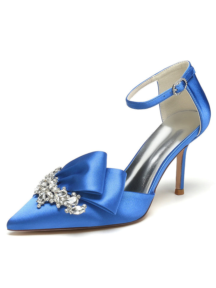 Chaussures de Demoiselle D'Honneur à Talons Hauts et Bout Pointu en Strass pour Femmes