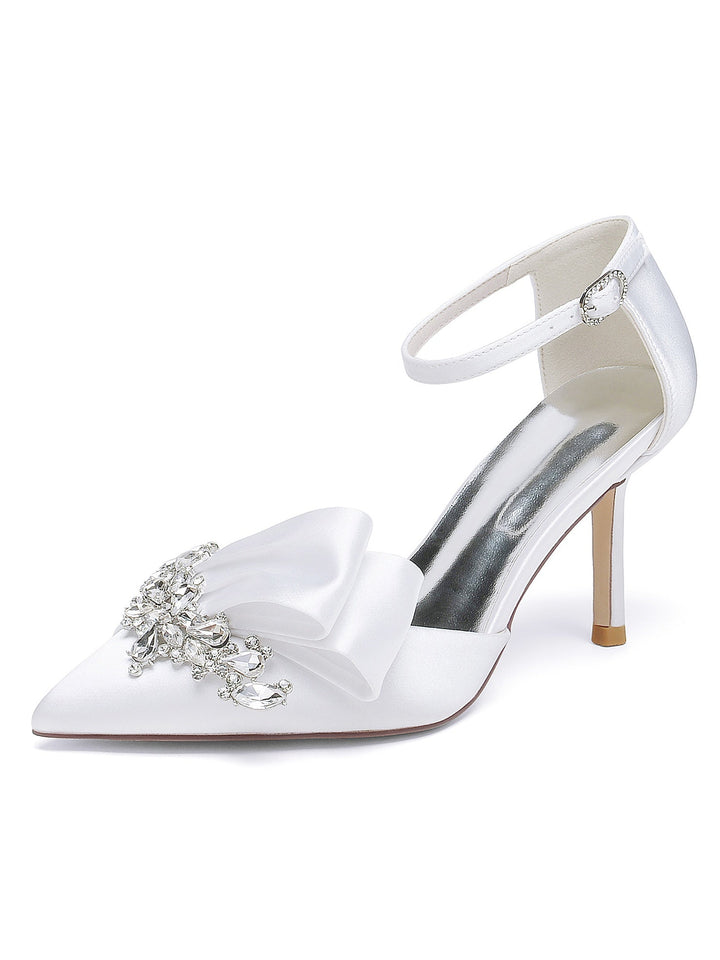 Chaussures de Demoiselle D'Honneur à Talons Hauts et Bout Pointu en Strass pour Femmes