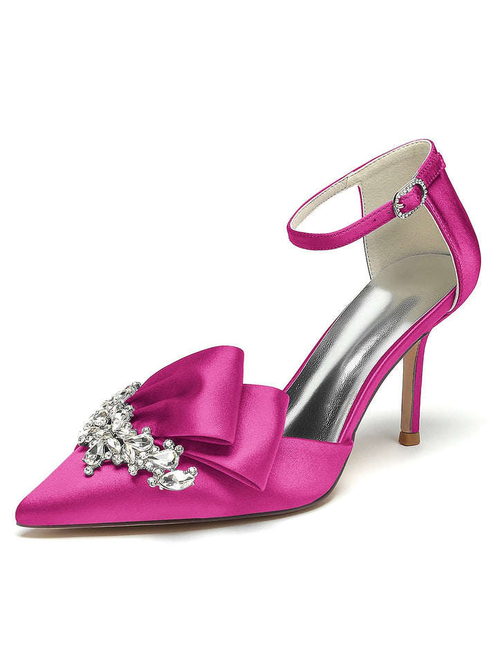Chaussures de Demoiselle D'Honneur à Talons Hauts et Bout Pointu en Strass pour Femmes