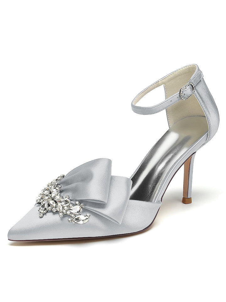 Chaussures de Demoiselle D'Honneur à Talons Hauts et Bout Pointu en Strass pour Femmes
