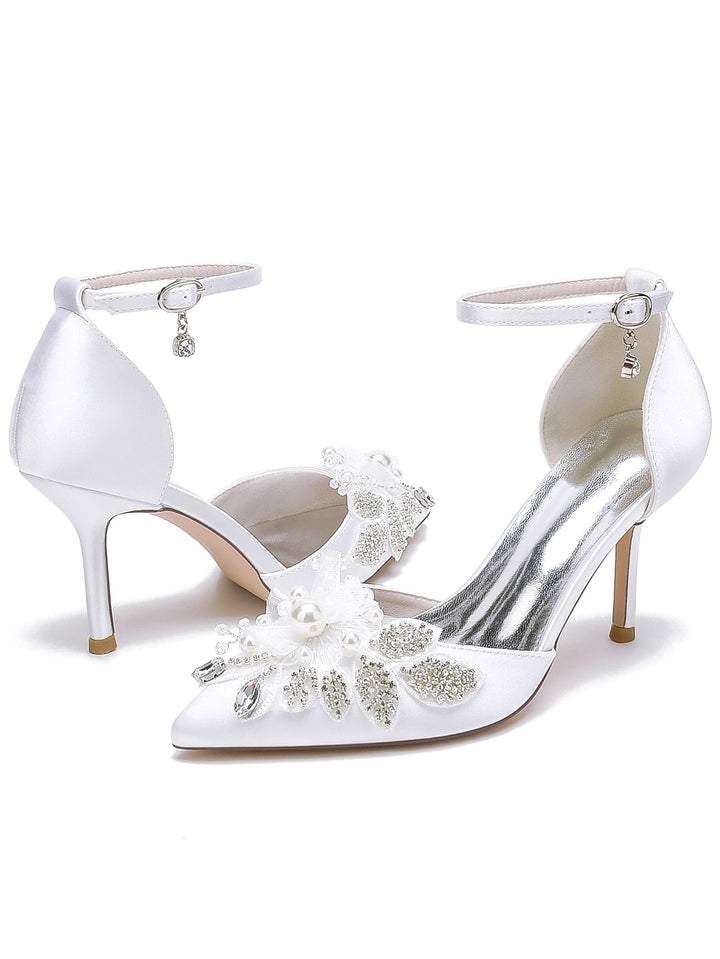 Chaussures de Mariage pour Femmes en Dentelle à Talon Aiguille et Bout Pointu pour Demoiselle D'Honneur