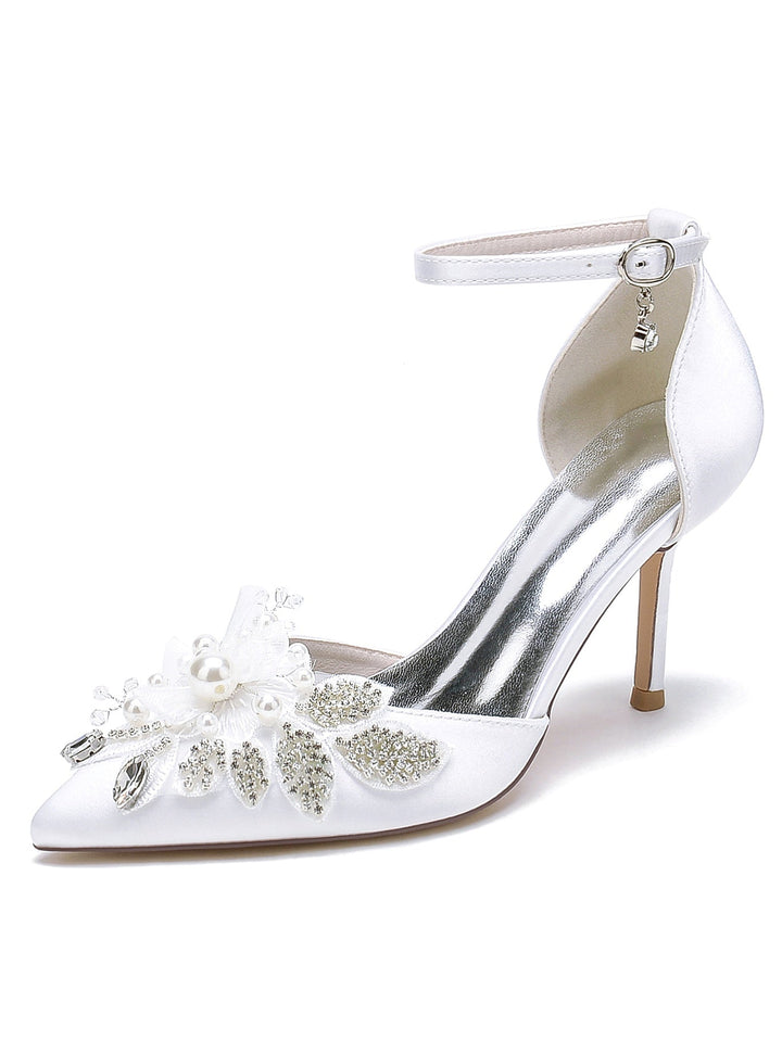 Chaussures de Mariage pour Femmes en Dentelle à Talon Aiguille et Bout Pointu pour Demoiselle D'Honneur