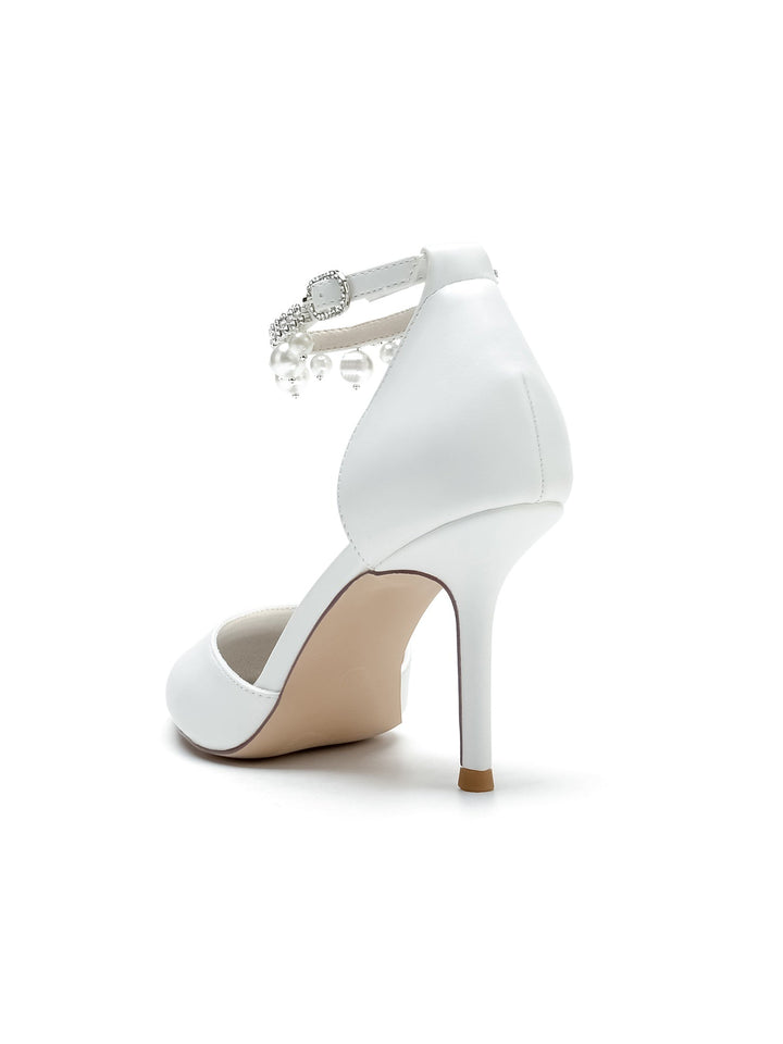 Chaussures de Demoiselle D'Honneur à Talons Hauts et Bout Pointu en Strass pour Femmes