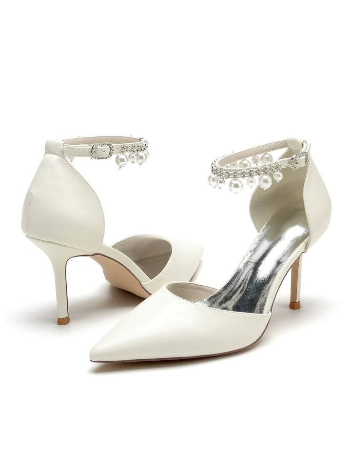 Chaussures de Demoiselle D'Honneur à Talons Hauts et Bout Pointu en Strass pour Femmes
