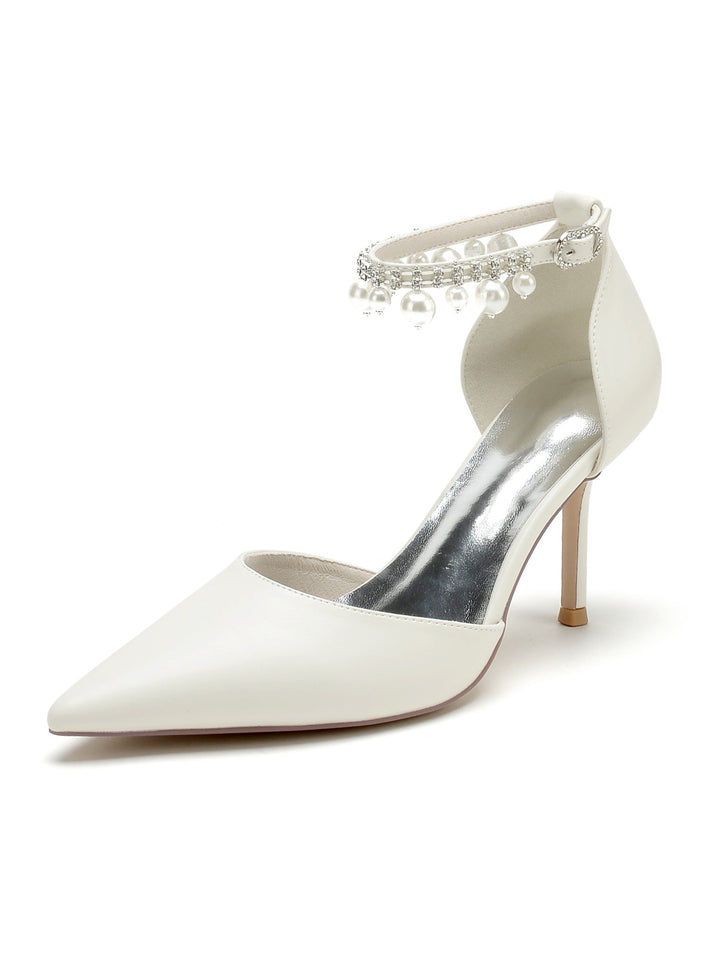 Chaussures de Demoiselle D'Honneur à Talons Hauts et Bout Pointu en Strass pour Femmes