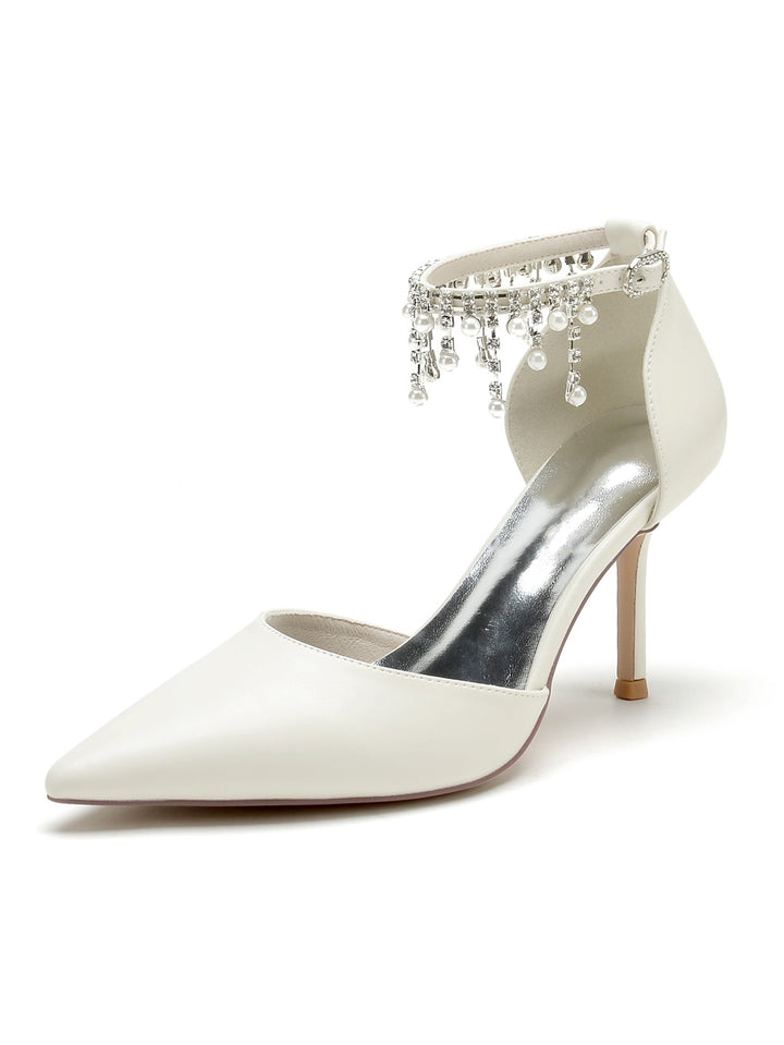 Chaussures de Mariage pour Femmes, Chaussures de Demoiselle D'Honneur à Talons Hauts et Bout Pointu avec Strass