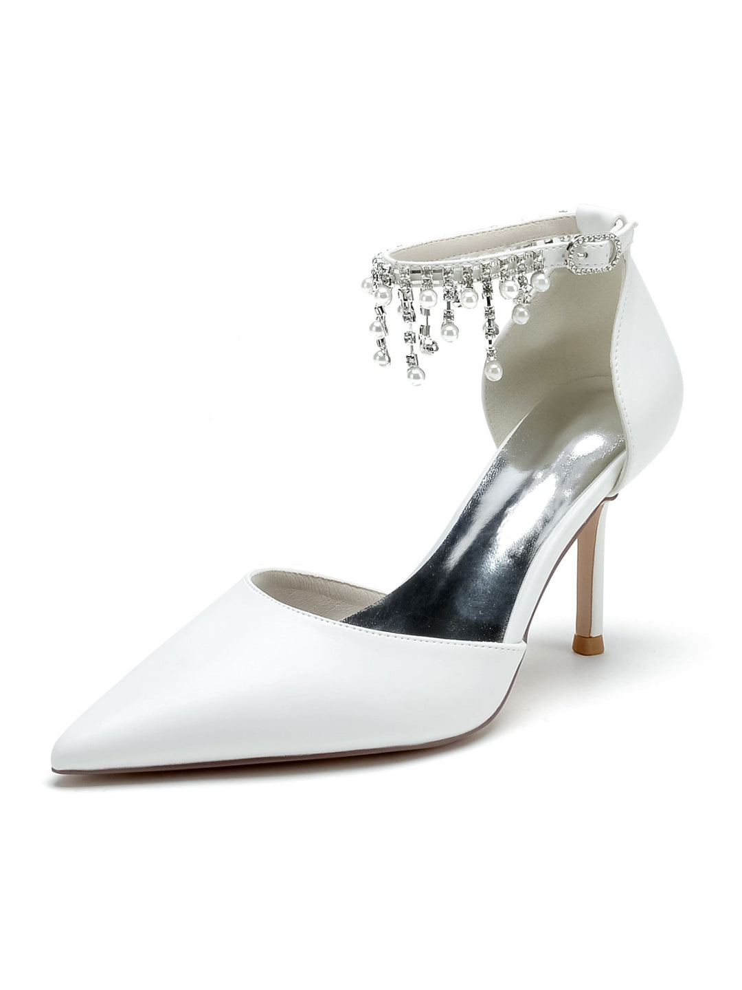 Chaussures de Mariage pour Femmes, Chaussures de Demoiselle D'Honneur à Talons Hauts et Bout Pointu avec Strass