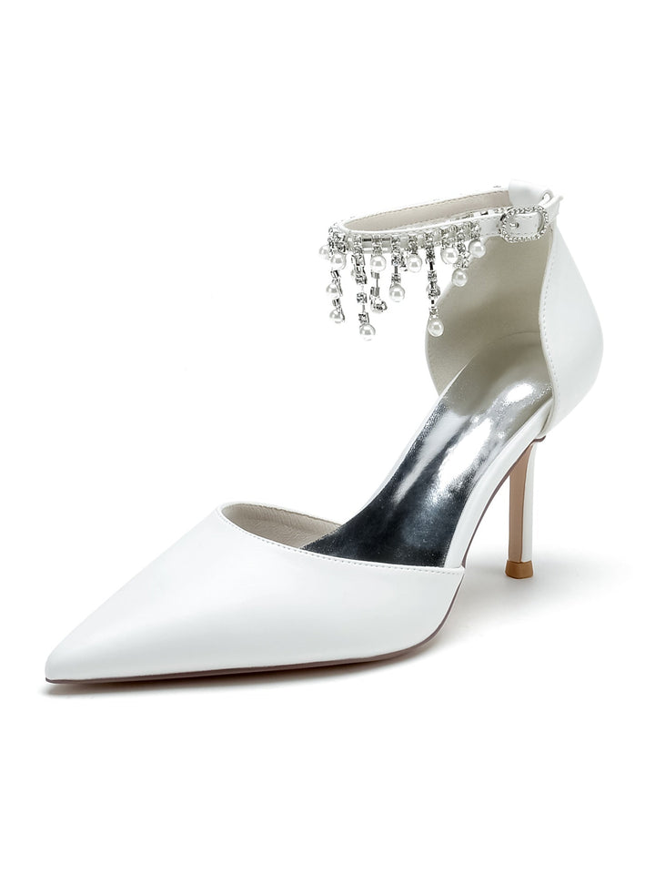 Chaussures de Mariage pour Femmes, Chaussures de Demoiselle D'Honneur à Talons Hauts et Bout Pointu avec Strass