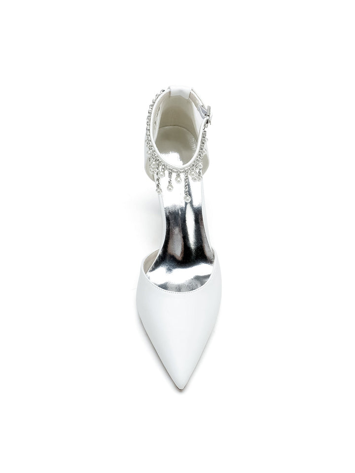 Chaussures de Mariage pour Femmes, Chaussures de Demoiselle D'Honneur à Talons Hauts et Bout Pointu avec Strass