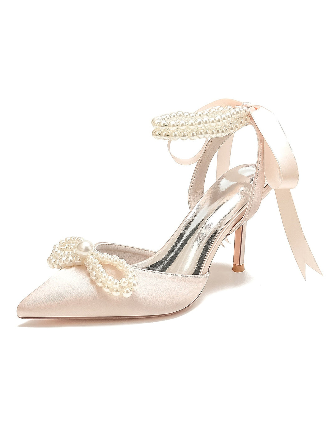 Chaussures de Mariage pour Femmes, Chaussures de Mariée à Talons Hauts et Bout Pointu avec Perles