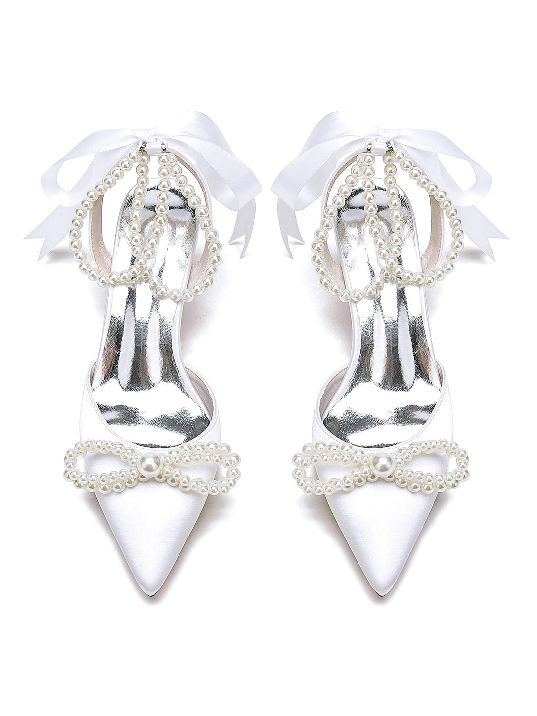 Chaussures de Mariage pour Femmes, Chaussures de Mariée à Talons Hauts et Bout Pointu avec Perles