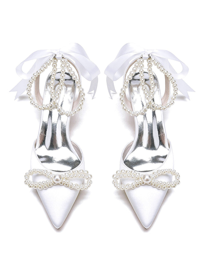 Chaussures de Mariage pour Femmes, Chaussures de Mariée à Talons Hauts et Bout Pointu avec Perles