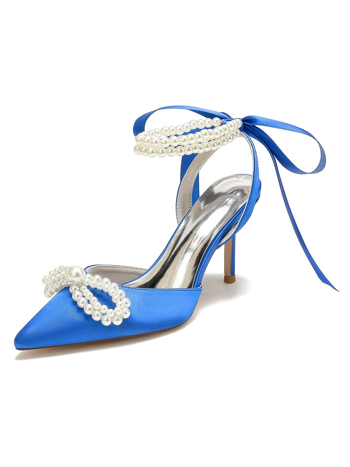 Chaussures de Mariage pour Femmes, Chaussures de Mariée à Talons Hauts et Bout Pointu avec Perles
