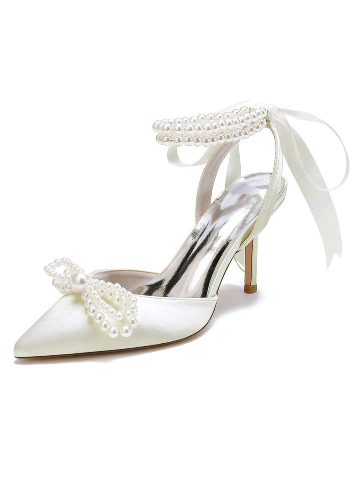 Chaussures de Mariage pour Femmes, Chaussures de Mariée à Talons Hauts et Bout Pointu avec Perles