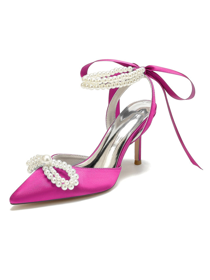 Chaussures de Mariage pour Femmes, Chaussures de Mariée à Talons Hauts et Bout Pointu avec Perles