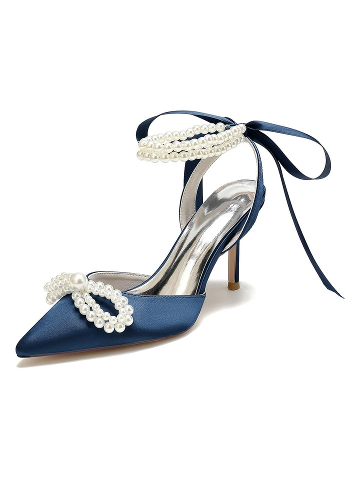 Chaussures de Mariage pour Femmes, Chaussures de Mariée à Talons Hauts et Bout Pointu avec Perles
