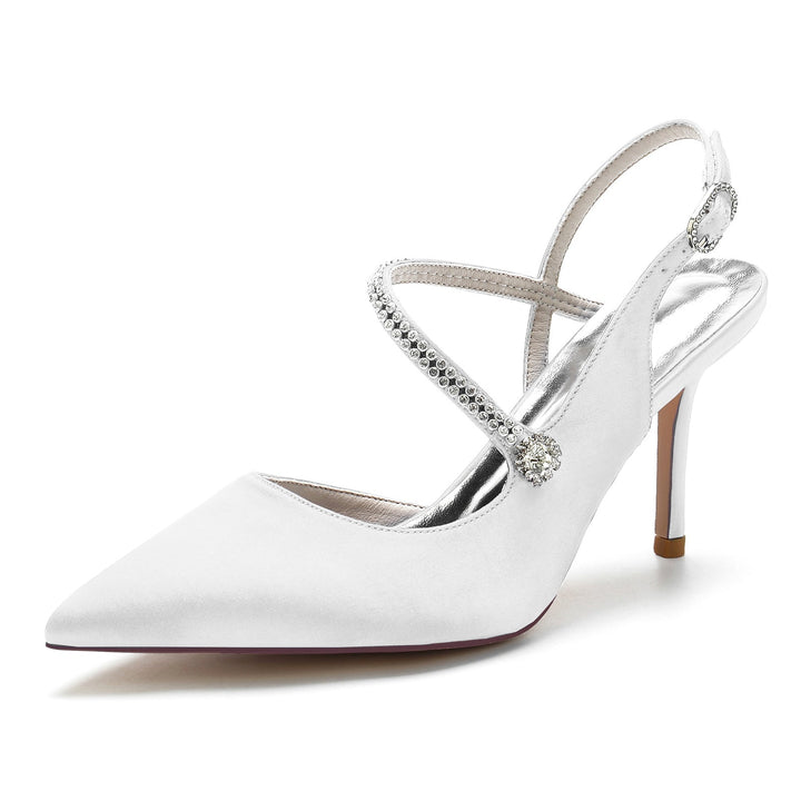 aux Femmes Wedding Chaussures Satin Cristal Stiletto Pointed Toe Buckle Bridal Chaussures