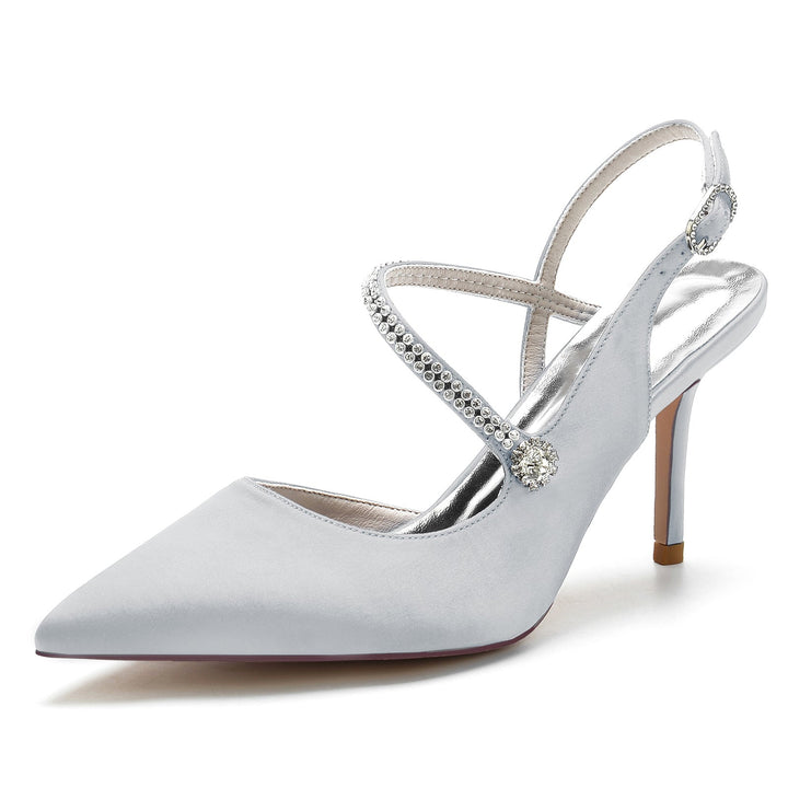 aux Femmes Wedding Chaussures Satin Cristal Stiletto Pointed Toe Buckle Bridal Chaussures