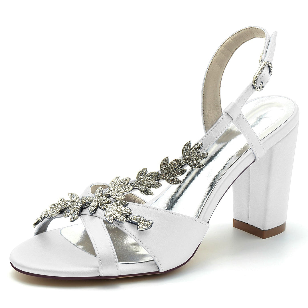 Chaussures de Mariage pour Femmes avec Strass et Bout Ouvert et Boucle à la Cheville
