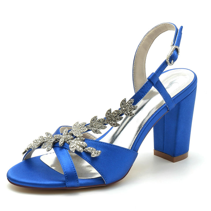Chaussures de Mariage pour Femmes avec Strass et Bout Ouvert et Boucle à la Cheville