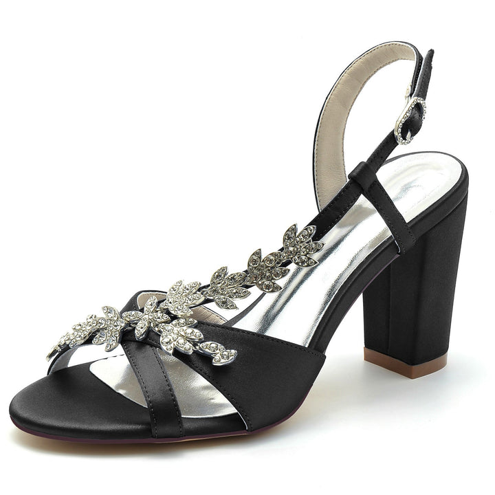Chaussures de Mariage pour Femmes avec Strass et Bout Ouvert et Boucle à la Cheville