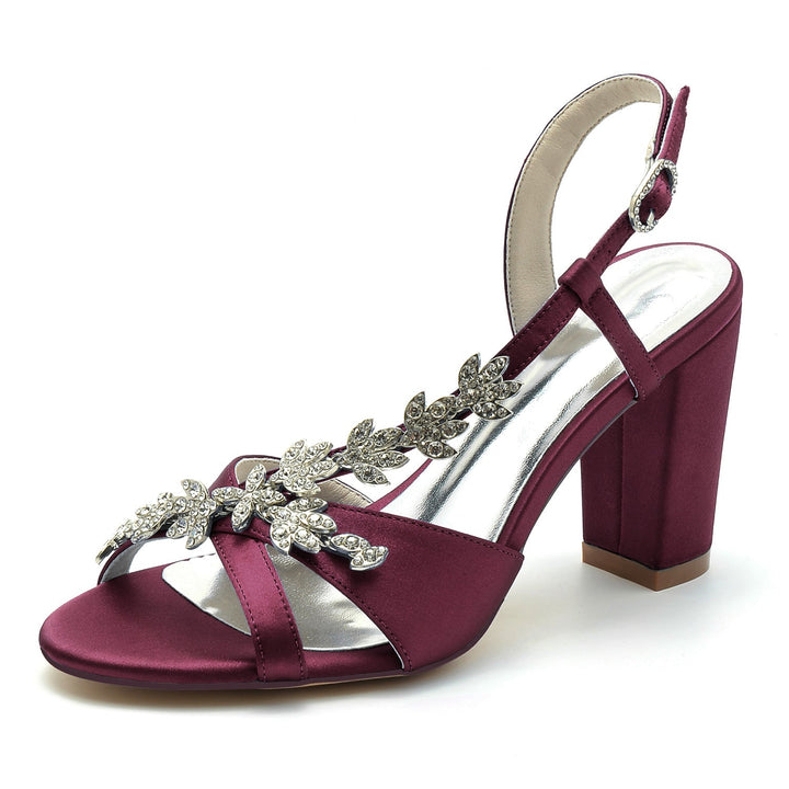 Chaussures de Mariage pour Femmes avec Strass et Bout Ouvert et Boucle à la Cheville