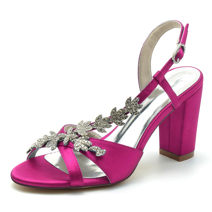 Chaussures de Mariage pour Femmes avec Strass et Bout Ouvert et Boucle à la Cheville