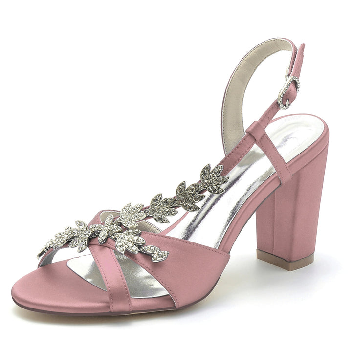 Chaussures de Mariage pour Femmes avec Strass et Bout Ouvert et Boucle à la Cheville