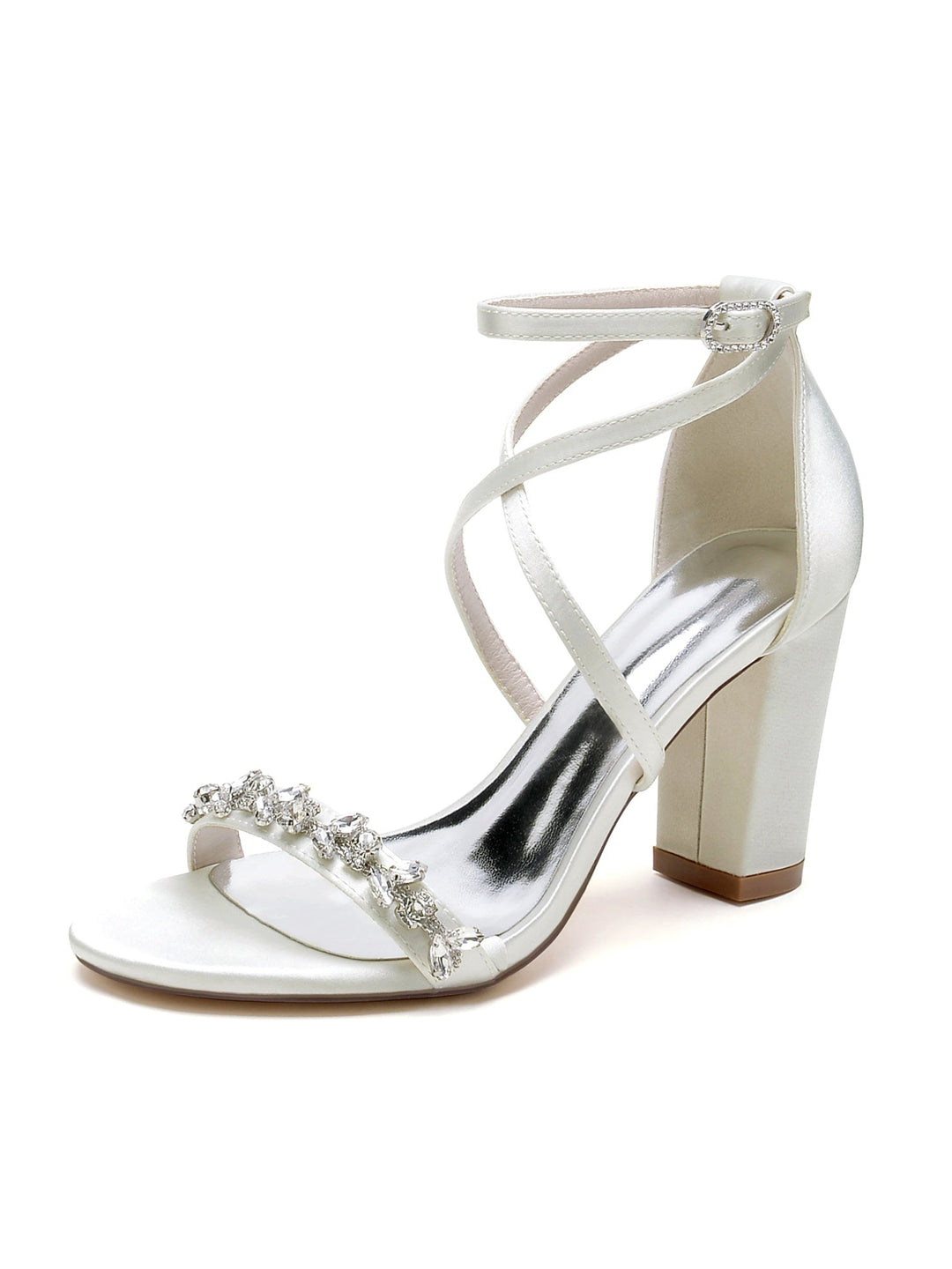 Chaussures de Mariage pour Femmes, Chaussures de Mariée à Talons Hauts et Bout Ouvert avec Strass