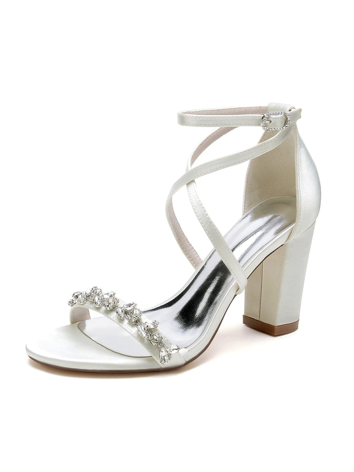 Chaussures de Mariage pour Femmes, Chaussures de Mariée à Talons Hauts et Bout Ouvert avec Strass