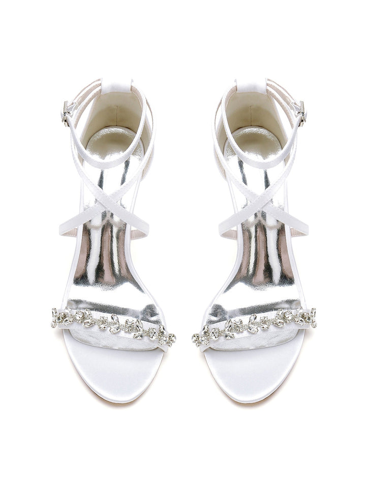 Chaussures de Mariage pour Femmes, Chaussures de Mariée à Talons Hauts et Bout Ouvert avec Strass