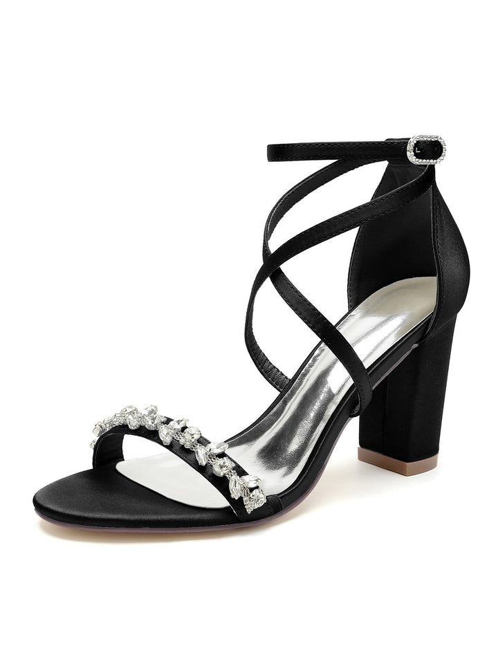 Chaussures de Mariage pour Femmes, Chaussures de Mariée à Talons Hauts et Bout Ouvert avec Strass