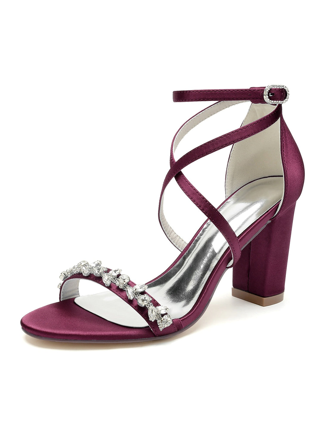 Chaussures de Mariage pour Femmes, Chaussures de Mariée à Talons Hauts et Bout Ouvert avec Strass