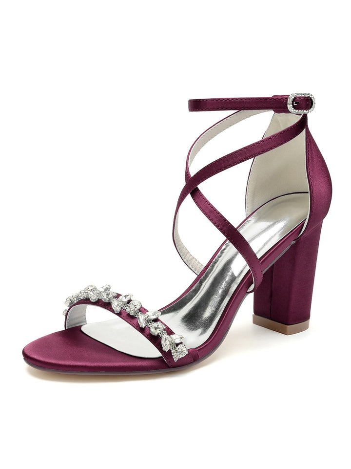Chaussures de Mariage pour Femmes, Chaussures de Mariée à Talons Hauts et Bout Ouvert avec Strass